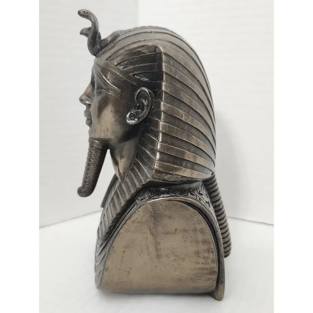 Vintage 2000 Veronese King Tut Bronze Resin Statue Egyptian Pharaoh Bust